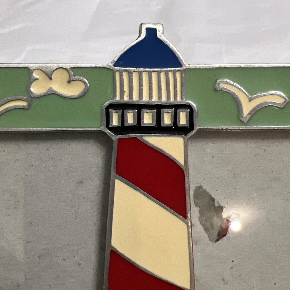 Lighthouse Frame Metal Enameled Coastal Sea Beach Nautical Bird Sailboat Ocean
